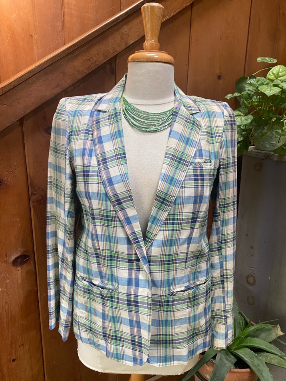 Vintage Diane Rich Cotton Plaid Madras Blazer